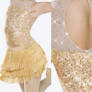 Revolution Dance Costume 2 piece gold fringe TIME OF OUR LIVES RC17107 LC